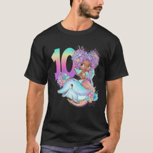 Camiseta Sereia do 10º aniversário Dez Menina Negra Magia D