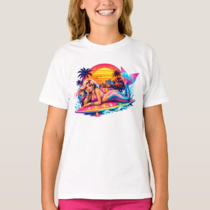 Camiseta Sereia do Pôr do Sol de Miami - Prancha de Surf Tr