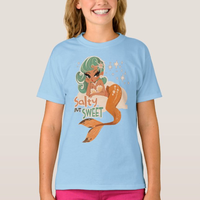 Camiseta Sereia doce, mas salgada: Víblias retrô lúdicas (Frente)