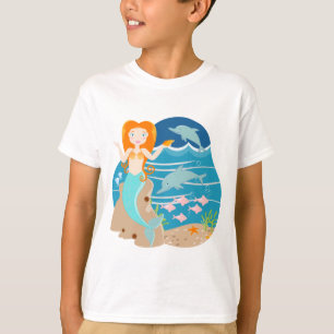 Camiseta Sereia e golfinhos sob a festa de aniversário marí