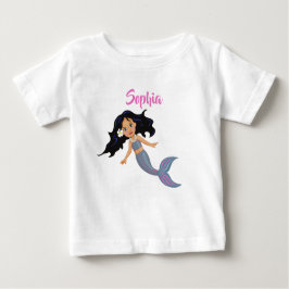 Camiseta Sereia Fofa Cabelo Escuro Rosa Nome Pessoal Femini