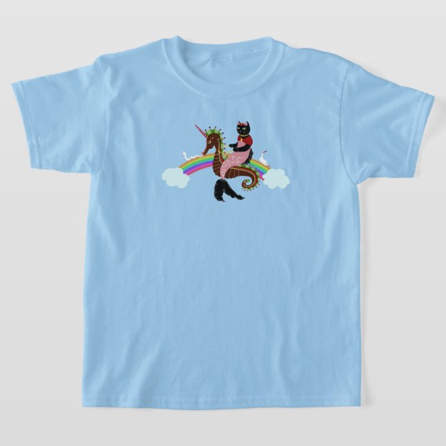 Camiseta Sereia gato Arco-íris e Unicórnio (Postura )
