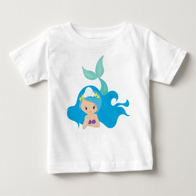 Camiseta Sereia Gira, Cabelo Azul, Pequena Sereia, Fécula (Frente)