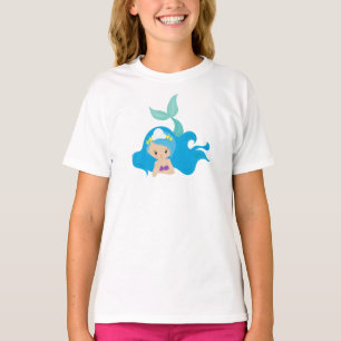 Camiseta Sereia Gira, Cabelo Azul, Pequena Sereia, Fécula