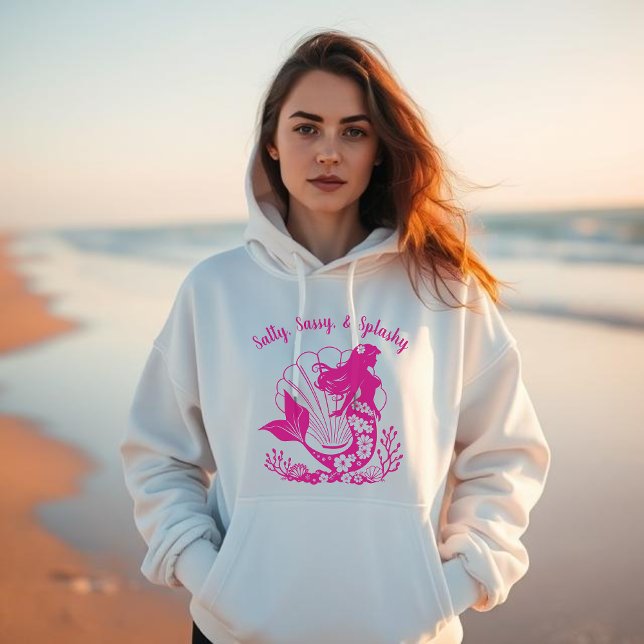 Camiseta Sereia Havaiana-Salty, Sassy e Splashy Pink (Hawaiian Mermaid Salty Sassy Splashy, Fisherman Trend 2025, Summer, Beach, Coastal, For Her Hoodie)