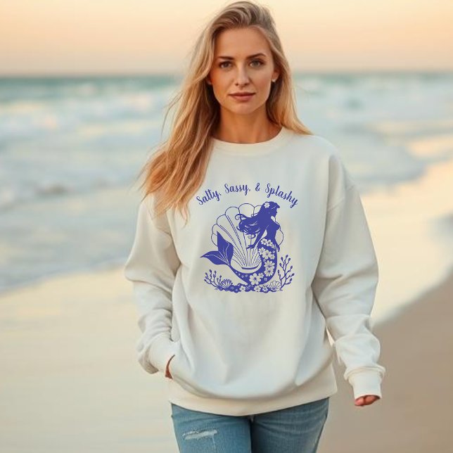 Camiseta Sereia Havaiana-Salty, Sassy & Splashy Blue (Hawaiian Mermaid, Salty Sassy Splashy, Fisherman Trend 2025, Coastal, Summer, Beach, For Her)