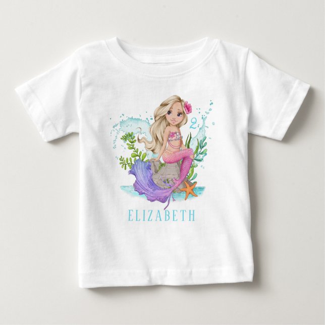 Camiseta Sereia Loura-Rosa Personalizada (Frente)