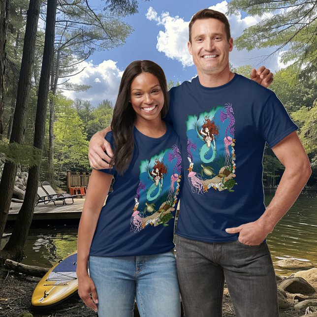 Camiseta Sereia Mística Fantasia Oceânica Vida Marinha Azul (Criador carregado)