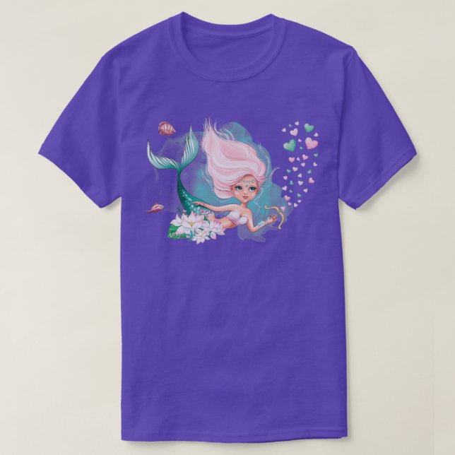 Camiseta Sereia Namorados de Sereia Penteado rosa fofo sere (Frente do Design)