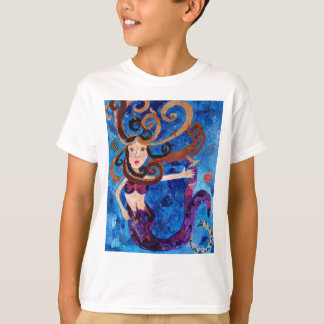 Camiseta Sereia no mar com pintura de arte de aves