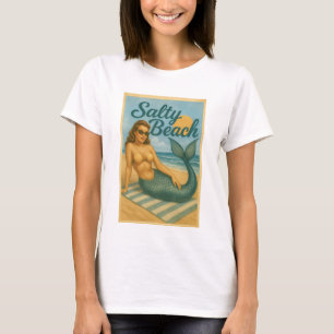 Camiseta Sereia Pin-Up da Praia Salgada   Gráfico Costeiro 