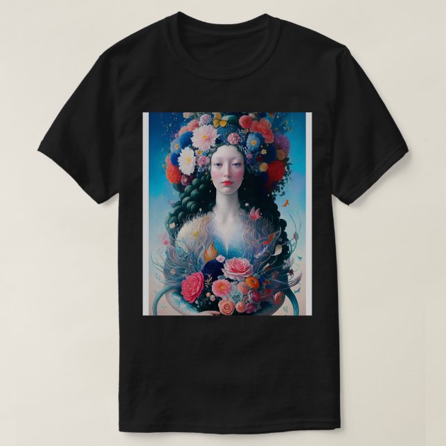 Camiseta Sereia renascentista com flores (Frente do Design)