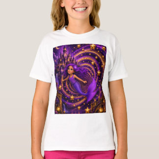 Camiseta Sereia Roxa Estrela Espiral Fantasia Castelo Arte