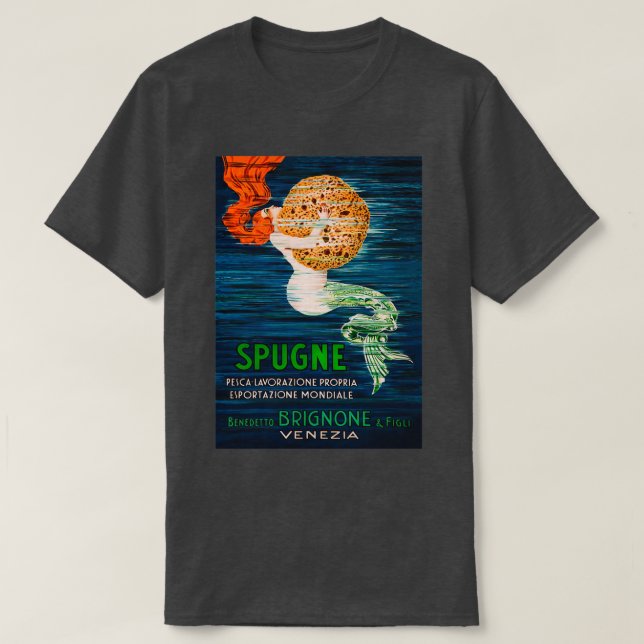 Camiseta Sereia segurando uma esponja publicitária italiana (Frente do Design)