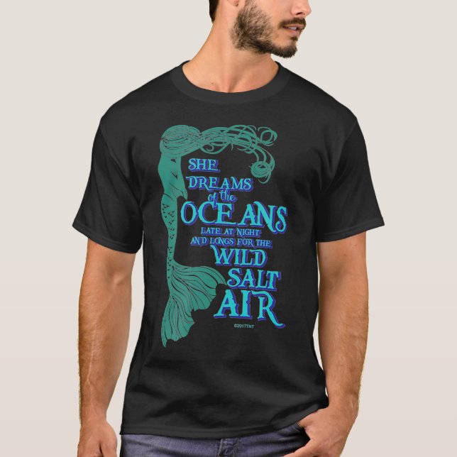 Camiseta Sereia Sonha com o Oceano Tarde em Ni (Frente)