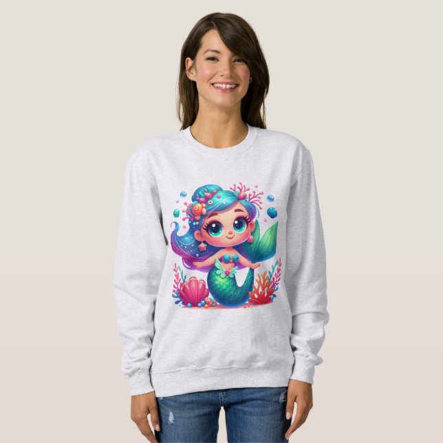 Camiseta Sereia submarina, branca (Frente Completa)