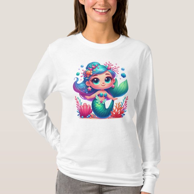 Camiseta Sereia submarina, branca (Frente)