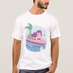 Camiseta Sereia surfando no surfboard rosa