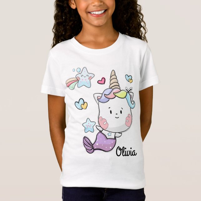 Camiseta Sereias do unicórnio das meninas personalizadas (Frente)