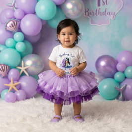 Camiseta Sereiazinha Menina de 1º Aniversário Verde Azul Ro