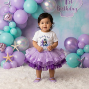 Camiseta Sereiazinha Menina de 1º Aniversário Verde Azul Ro