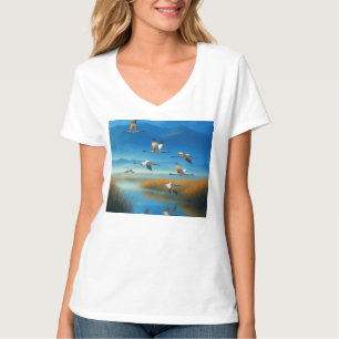 Camiseta Serena Cena do Lago da Natureza com Grou