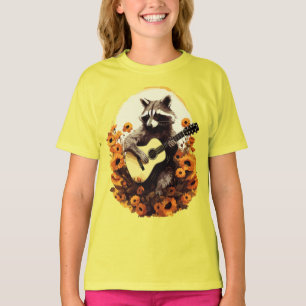 Camiseta Serenata de Violão do Guaxinim nos Girassóis