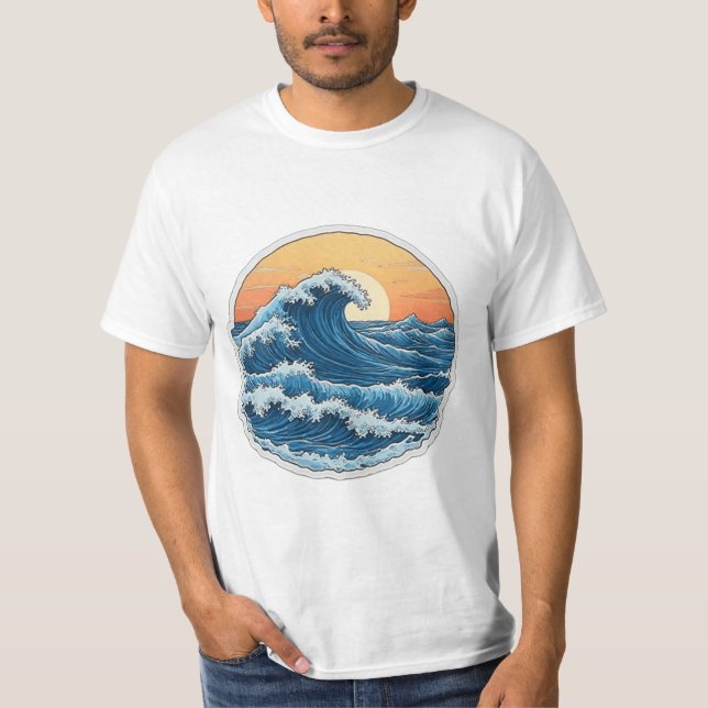 Camiseta Serene Blue Ocean Onda Arte Costeira (Frente)