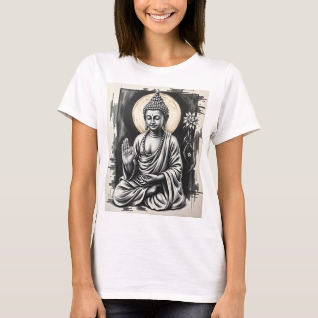 Camiseta Serene Buda - Arte Carvical da Paz e do Tranquilo (Frente)