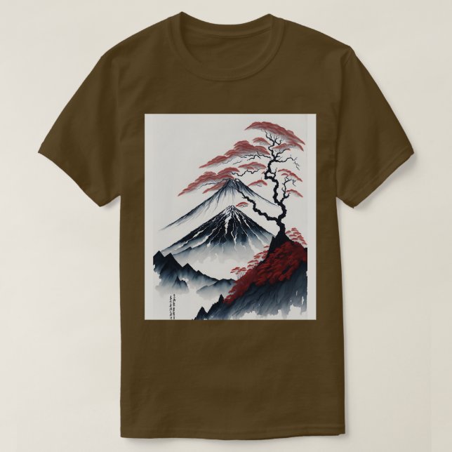 Camiseta Serene Monte Fuji Sunset, paisagem pacífica do rio (Frente do Design)