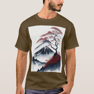 Camiseta Serene Monte Fuji Sunset, paisagem pacífica do rio