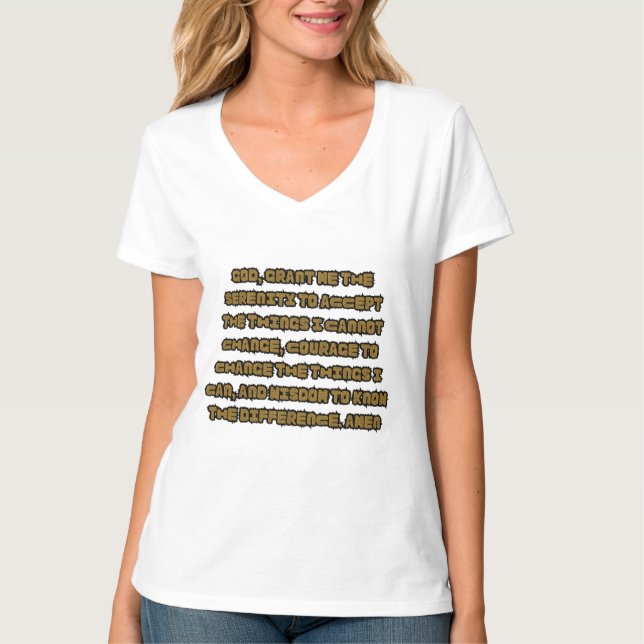 Camiseta Serenidade Baseada em Fé - Oração Citando V-Pescoç (Frente)