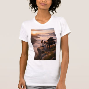 Camiseta Serenidade da Paisagem com Piano na Montanha