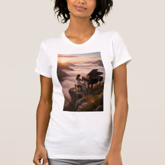 Camiseta Serenidade da Paisagem com Piano na Montanha