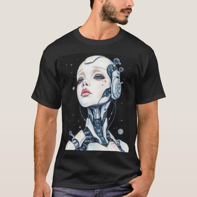 Camiseta Serenity in Chrome: A Syd Mead-Inspired Portrait (Frente)