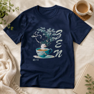 Camiseta Sereno Copo de Chá Japonês com Flores de Cerejeira