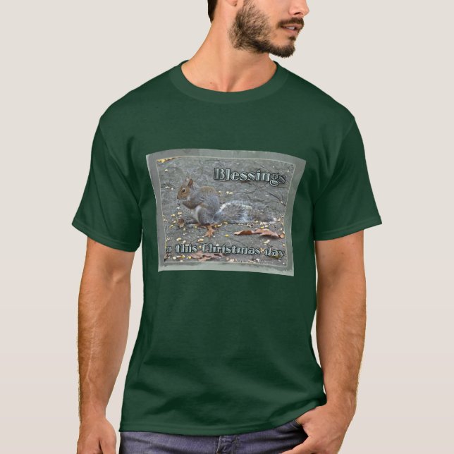 Camiseta Série de Bênçãos de Natal do Esquilo Cinzento (Frente)