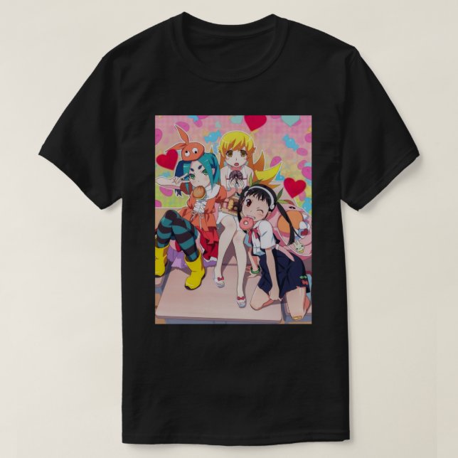Camiseta Série Monogatari - Shinobu, Otsugi _amp_ Mayoi (Frente do Design)