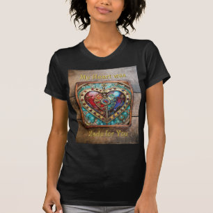 Camiseta Série Steampunk de Coração de Vidro Vermelho e Azu