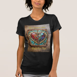 Camiseta Série Steampunk de Coração de Vidro Vermelho e Azu