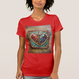 Camiseta Série Steampunk de Coração de Vidro Vermelho e Azu