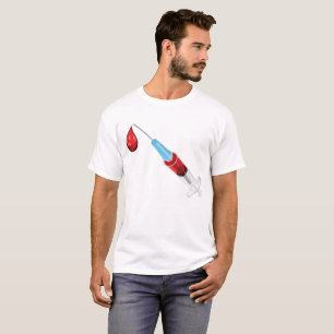 Camiseta Seringa De Sangue Com Uma Gota Vermelha