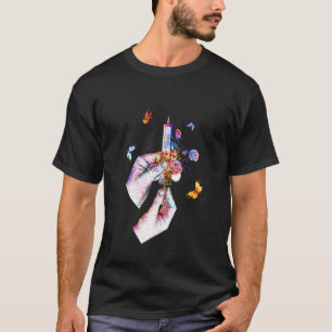 Camiseta Seringa Floral Microscópio Ferramentas Médicas Mão