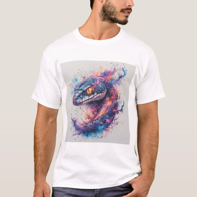 Camiseta Serpente Cósmica com Escamas Brilhantes (Frente)