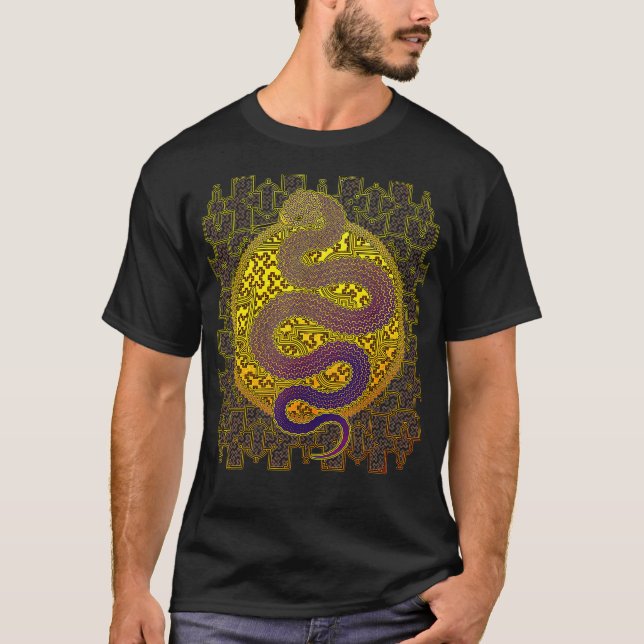 Camiseta Serpente Cósmica, Padrão Kene Anaconda Shipibo  (Frente)