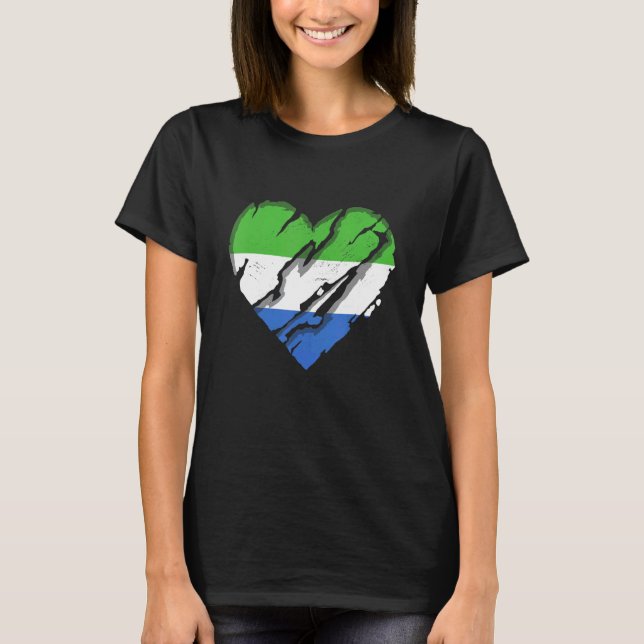 Camiseta Serra Leoa Coração Serra Leoa Orgulho 1 da Bandeir (Frente)