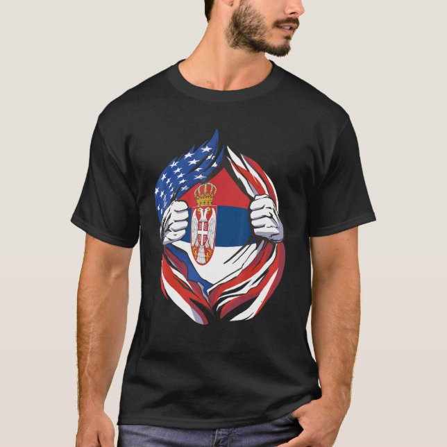 Camiseta Sérvia Bandeira Americana Orgulhosa Do Meu Patrimô (Frente)