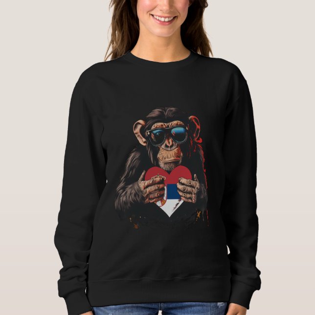 Camiseta Sérvia Flag Heart Monkey Serbian Roots Srbija Serb (Frente)