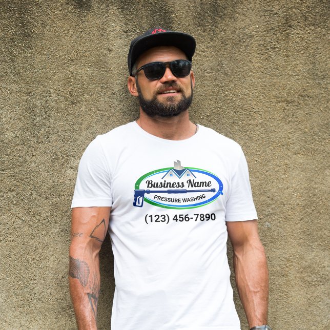 Camiseta Serviço de lavagem de pressão azul verde profissio (Criador carregado)