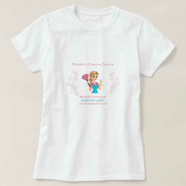 Camiseta Serviço de Limpeza de Luminosas Rosa, Cute Maid Ho (Frente do Design)